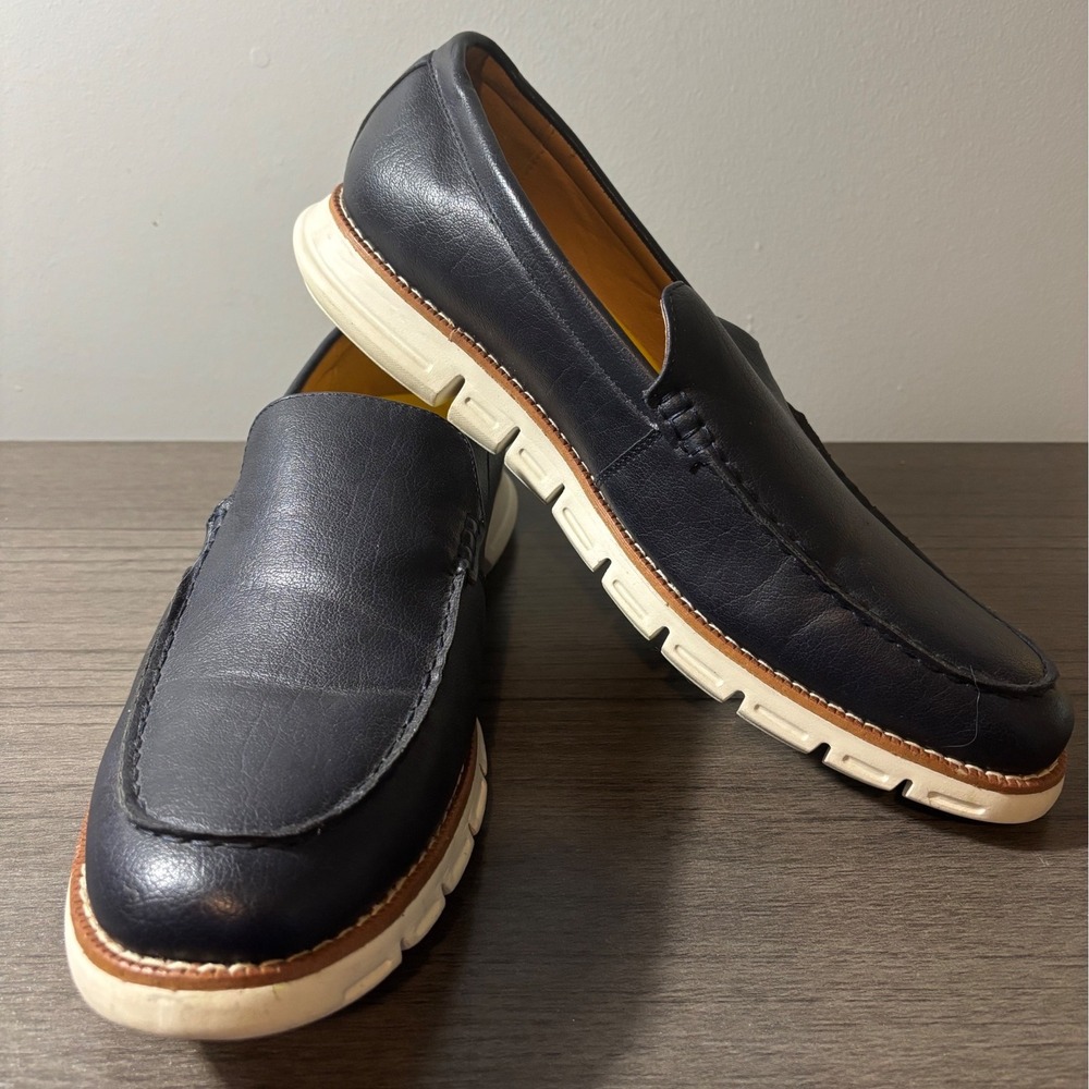 Nine West Dark Navy Blue Leather Loafers‎ Mens Size 12.5